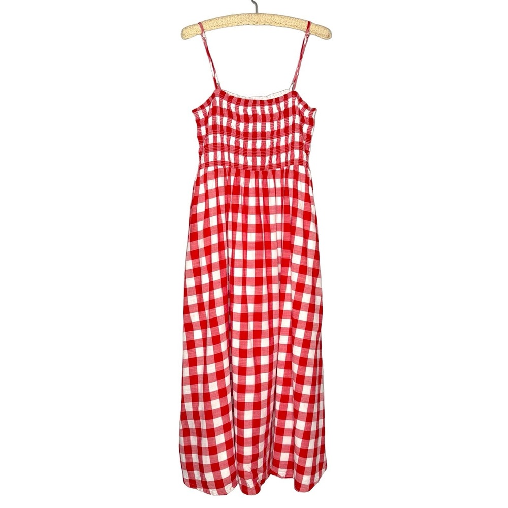 LOFT Red Gingham Smocked Maxi Dress Cottagecore Picnic Sundress Size 16 XL - Picture 2 of 11